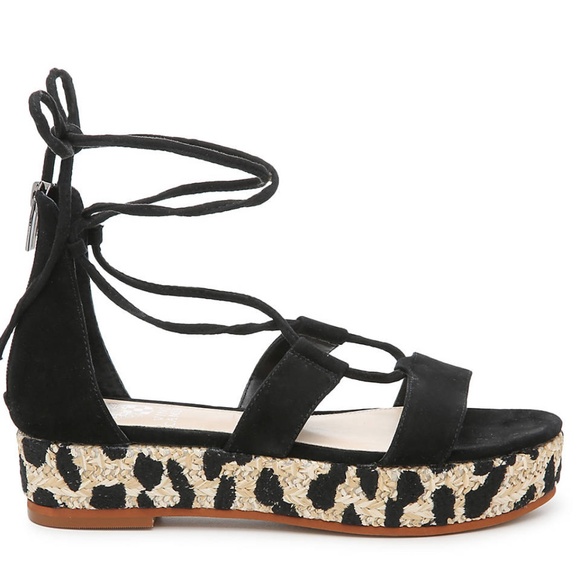 Vince Camuto Shoes - Vince Camuto Black Animal Print Kellia Espadrille Platform Sandals